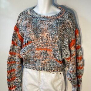 Love Sense SZ S/M  Blue & orange loose weave soft oversized boxy cropped sweater